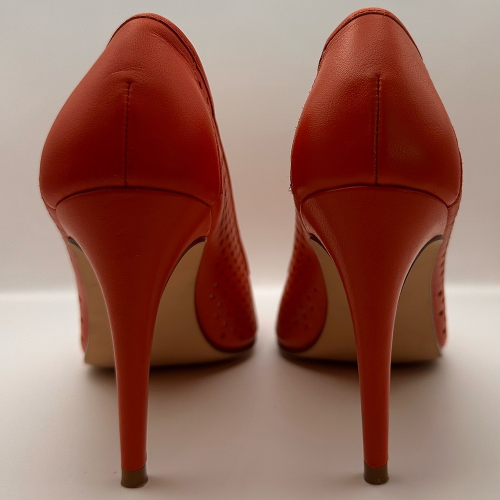 Halogen Coral Perforated Leather Heels with Classic Pointed-Toe - Picture 6 of 9
